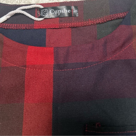 Cupshe Short Navy Plaid Long Sleeve Scoop Neck Size: S - Picture 3 of 5